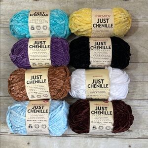 Bundle of 8 Premier Just Chenille Bulky Yarn Assorted Colors as Shown